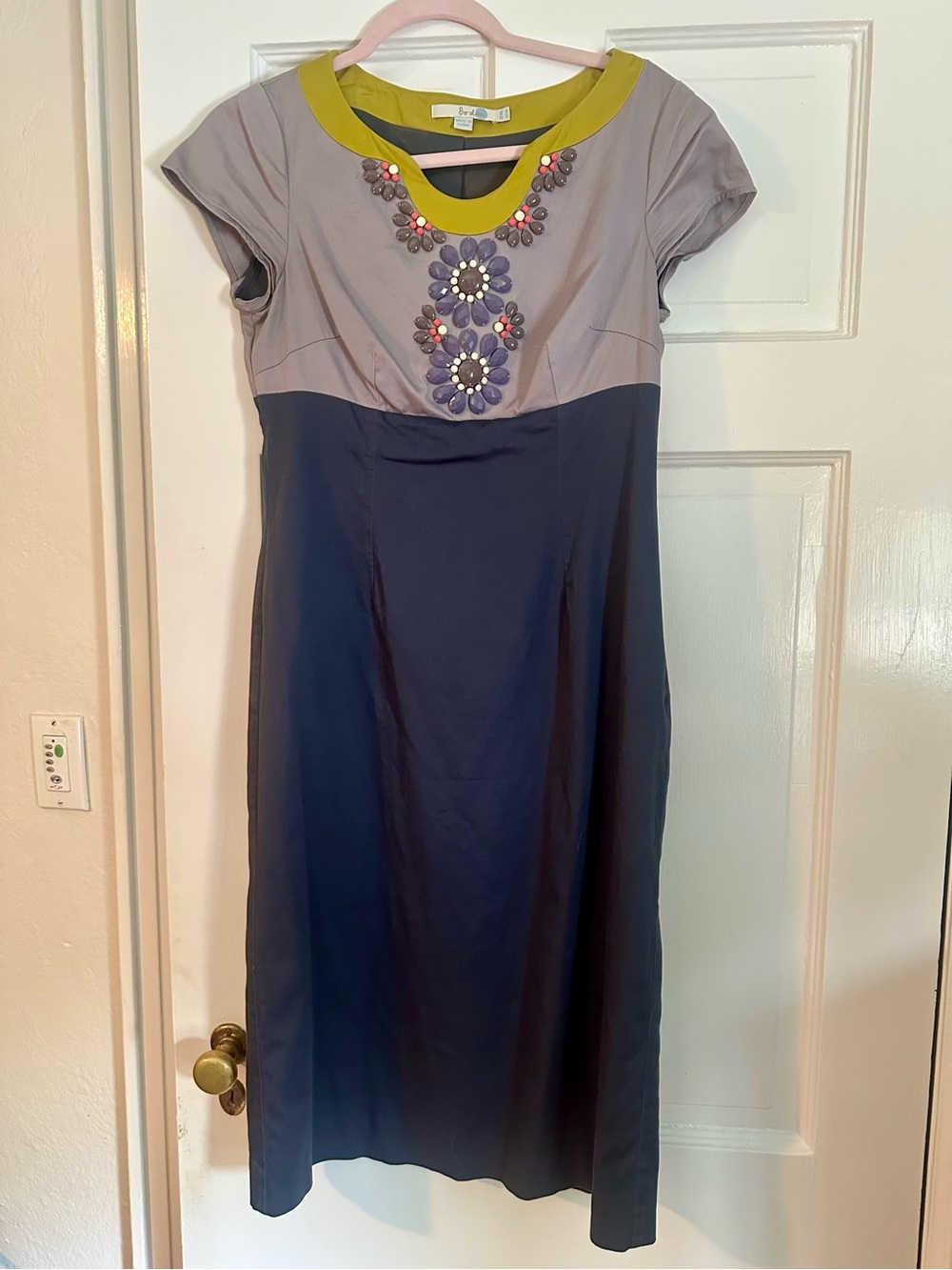 Boden Cotton Color Block Embellished Dress